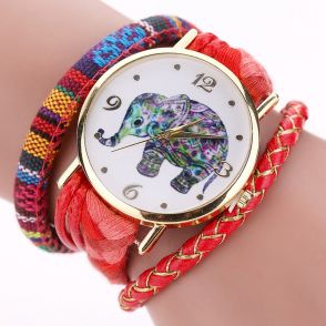 Ceas elefant - Bohemian Style - curea rosie