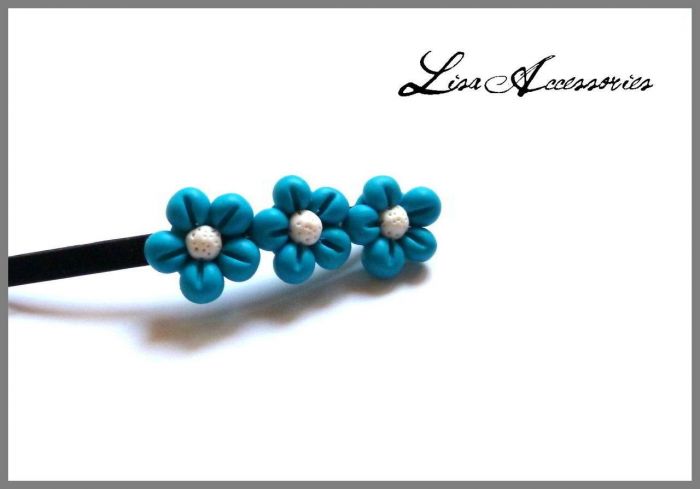 Bijuterii si Accesorii-Agrafa Floricele Turcoaz Agrafa Floricele Turcoaz