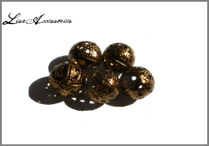 Furnituri-Margele filigran bronz antic 11 mm Margele filigran bronz antic 11 mm