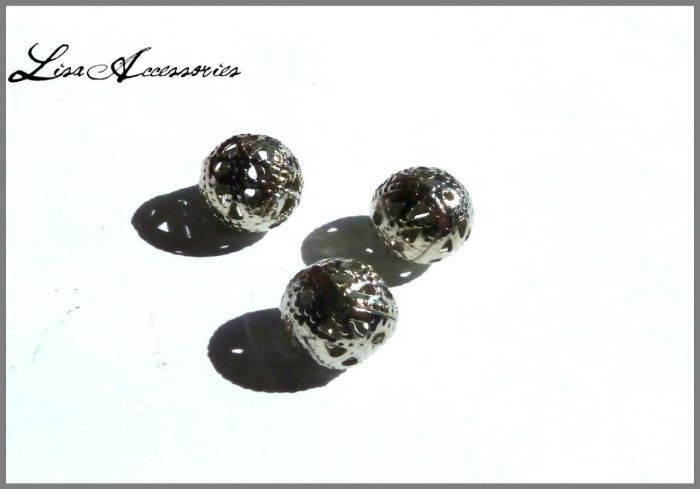 Furnituri-Margele metalice filigranate argintii 11 mm Margele metalice filigranate argintii 11 mm